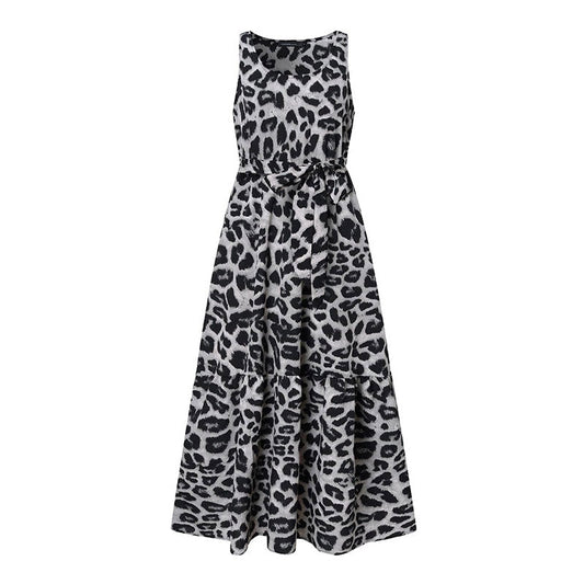 Dame - Swingkjole - Leopardmønster - Myk og slitesterk polyester - Perfekt Fritidsklær for Sommer